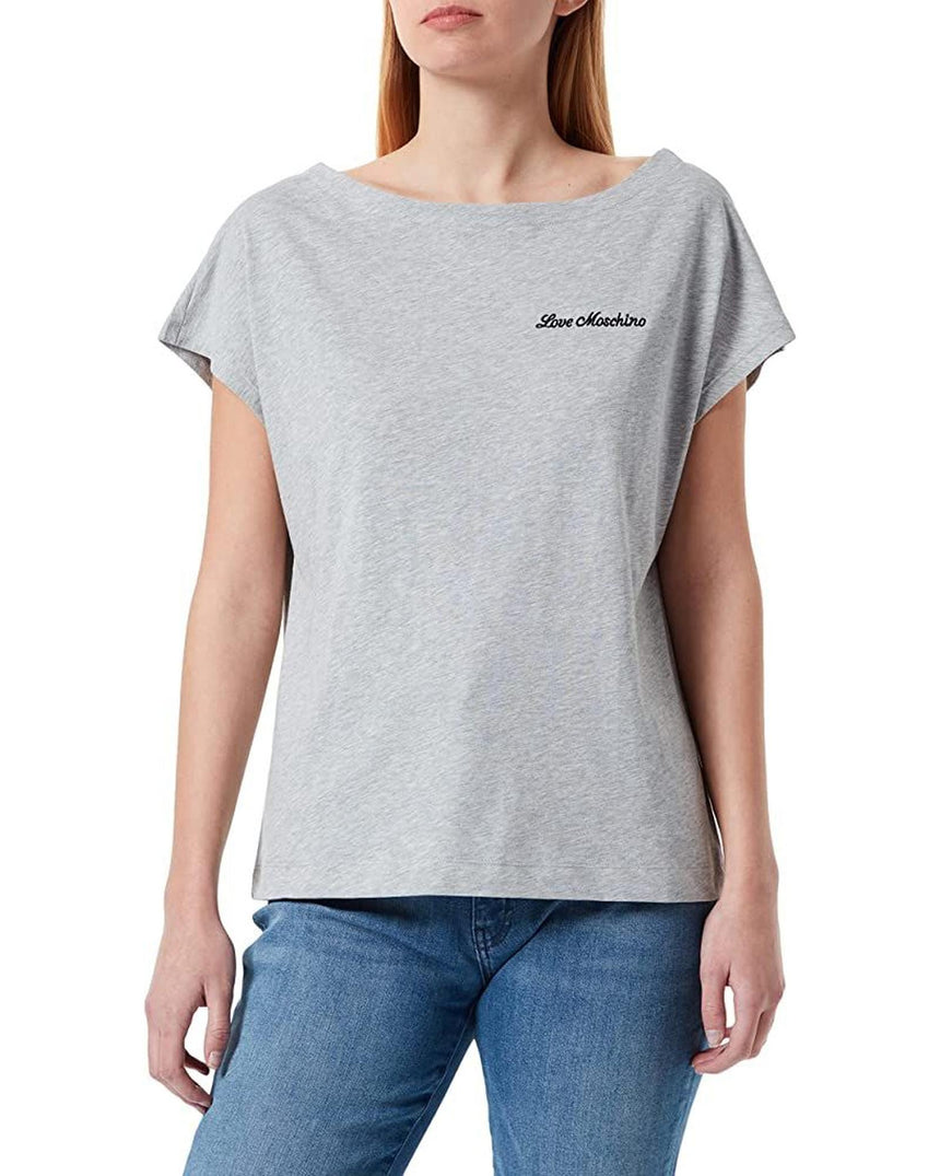 Love Moschino Logo Cotton T-Shirt with Heart Applique 42 IT Women