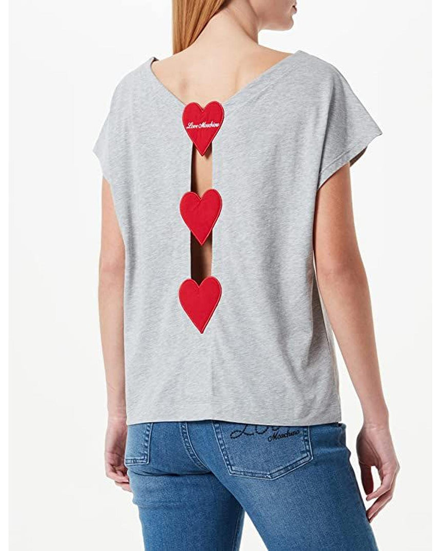 Love Moschino Logo Cotton T-Shirt with Heart Applique 46 IT Women