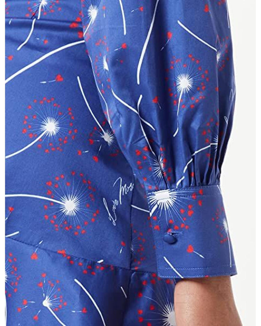 Abstract Print Shirt Collar Cotton Dress with Long Sleeves 42 IT Women