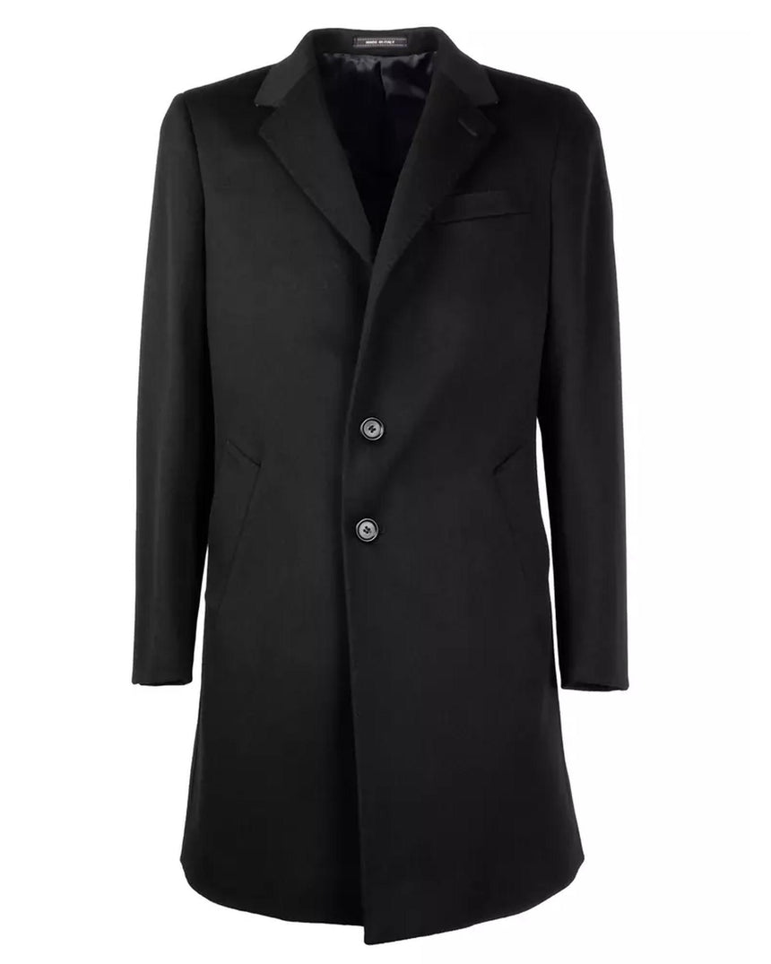 Loro Piana Mens Black Coat with Front Button Closure and Slanted Side Pockets 52 IT Men