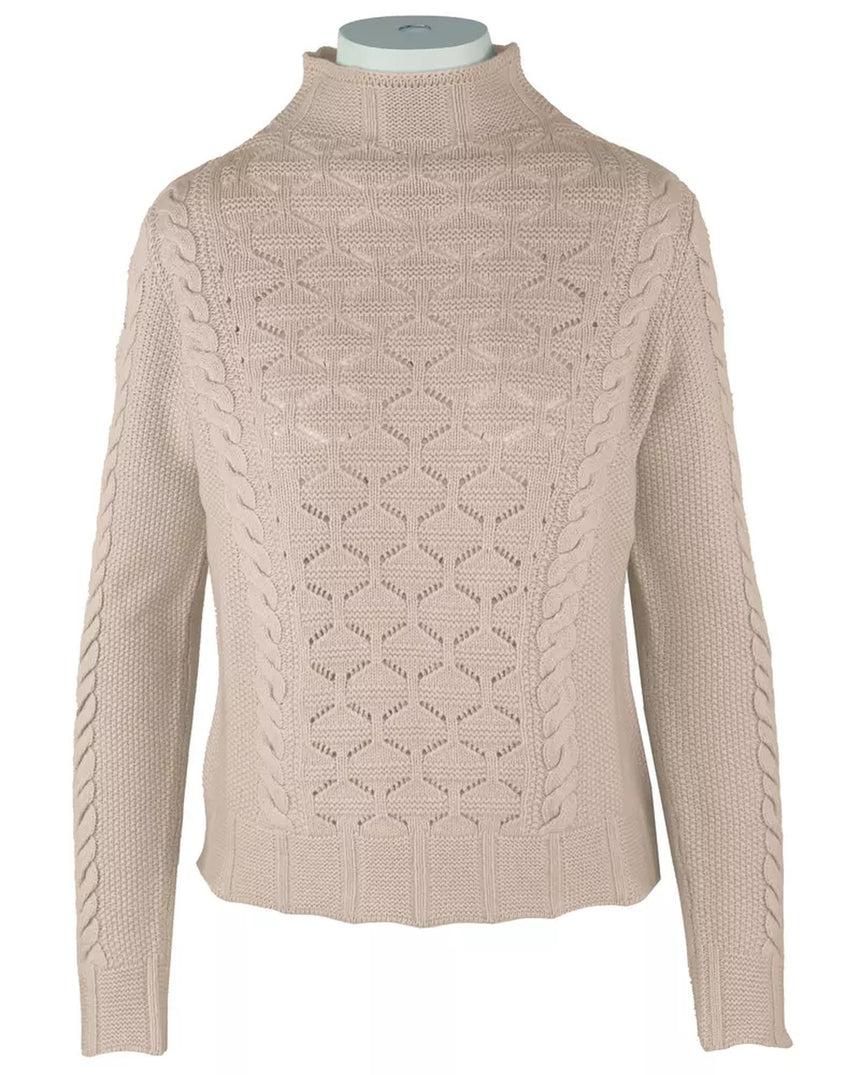 Malo Wool and Cashmere Half-Neck Sweater with Rhombus and Cable Patterns L Women