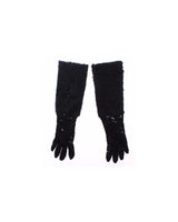 Luxury Black Wool Lace and Xiangao Lamb Fur Gloves 7.5 Women