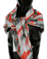 C&#8217;N&#8217;C COSTUME NATIONAL Gray Red Checkered Silk Scarf One Size Women