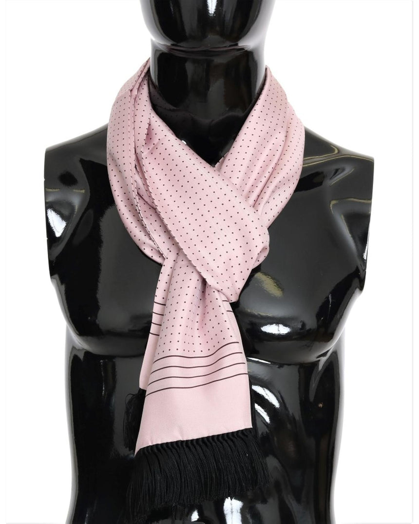 Gorgeous Silk Scarf with Polka Dots and Fringes One Size Men