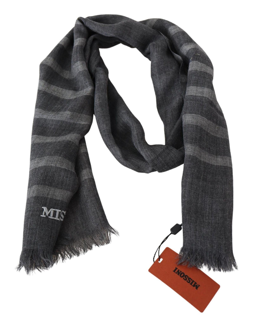 Missoni Men's Gray Striped Wool Unisex Neck Wrap Fringes Scarf - One Size