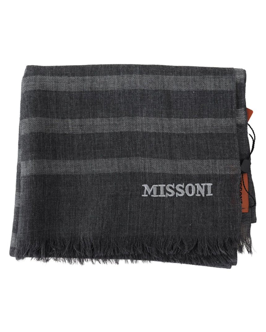 Missoni Men's Gray Striped Wool Unisex Neck Wrap Fringes Scarf - One Size