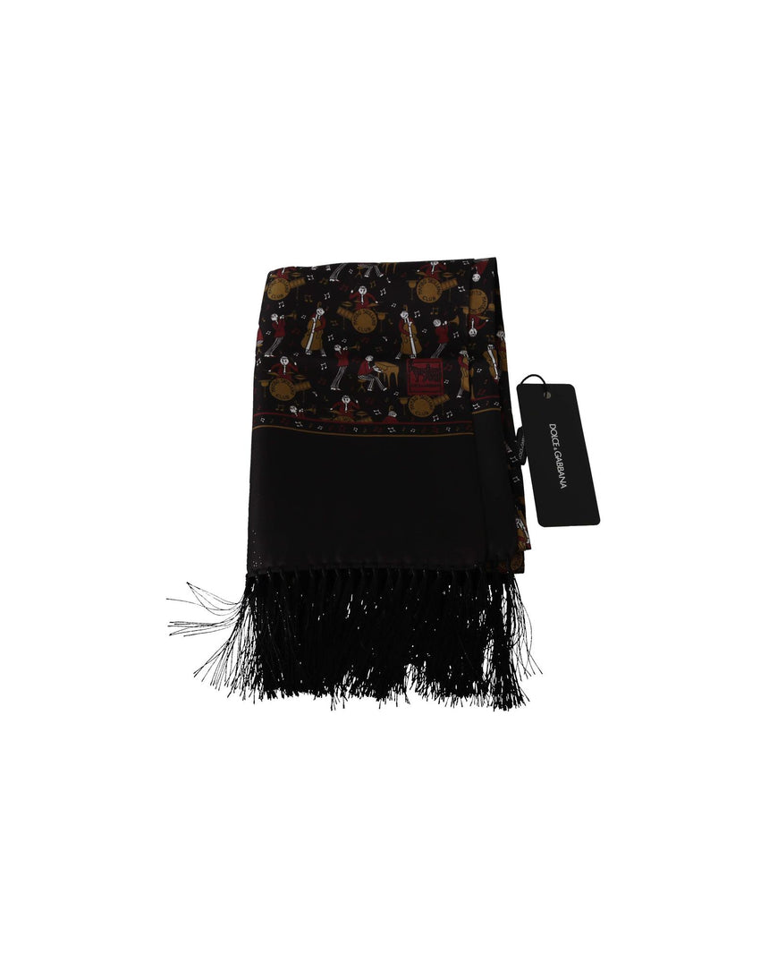 Dolce & Gabbana Silk Musicians Print Scarf with Fringes One Size Men