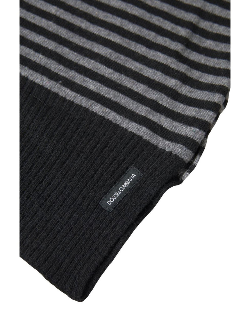 Dolce & Gabbana Men's Black Gray Stripe Wool Neck Wrap Shawl Scarf - One Size