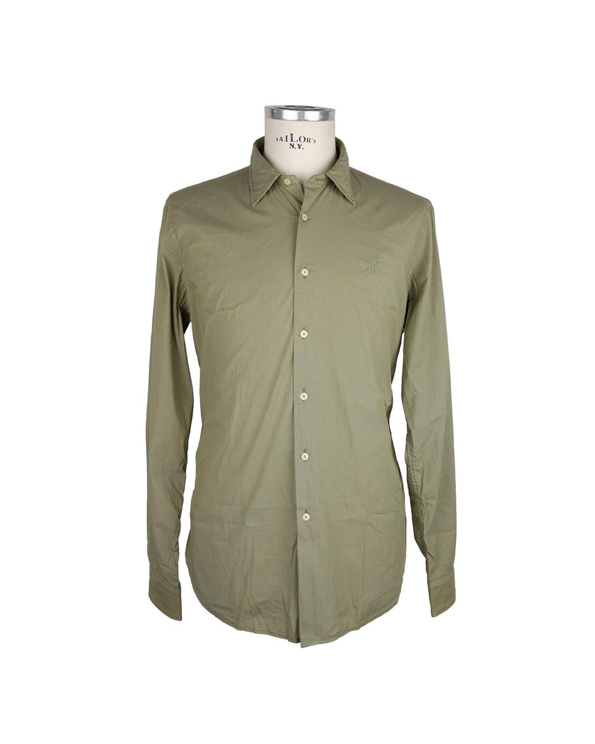 Mens Long-Sleeved Cotton Shirt with Logo Detail S Men