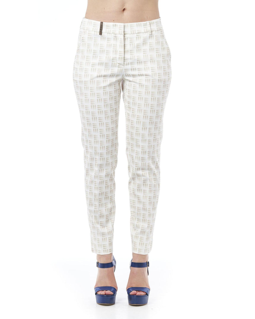 Geometric Pattern Stretch Trousers with Front and Back Pockets 46 IT Women