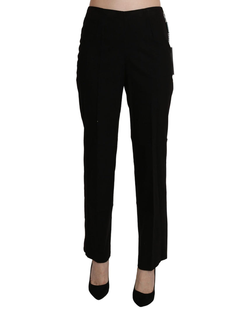 Black High Waist Straight Pants 46 IT Women