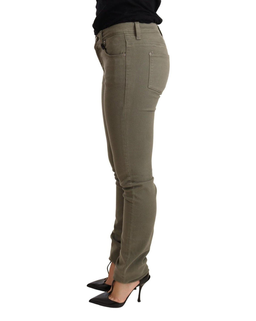 Ermanno Scervino Green Skinny Jeans with Zip Closure W26 US Women