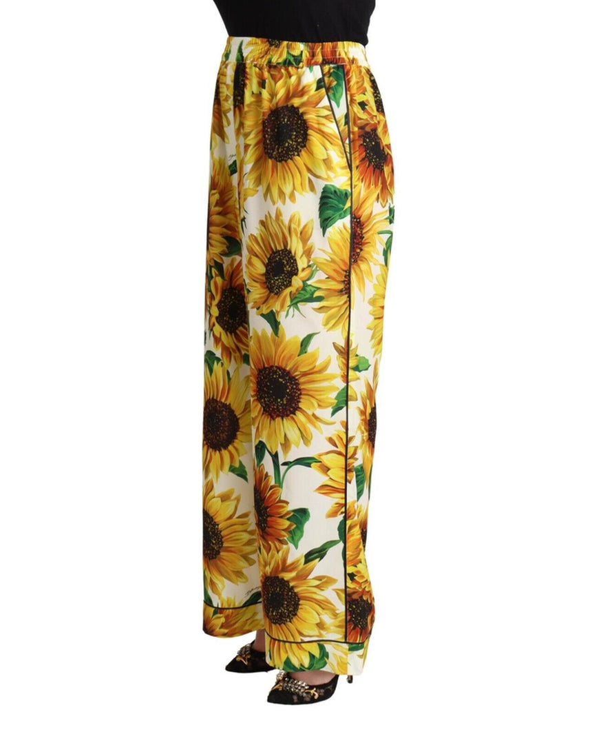 Mid-Waisted Wide Leg Pants with Sunflower Print 42 IT Women