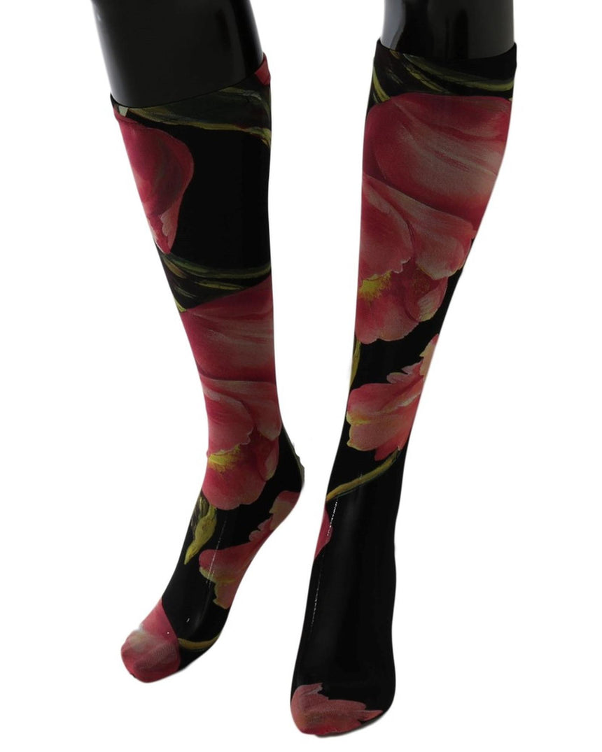 Floral Stretch Stockings with Logo Details S Women