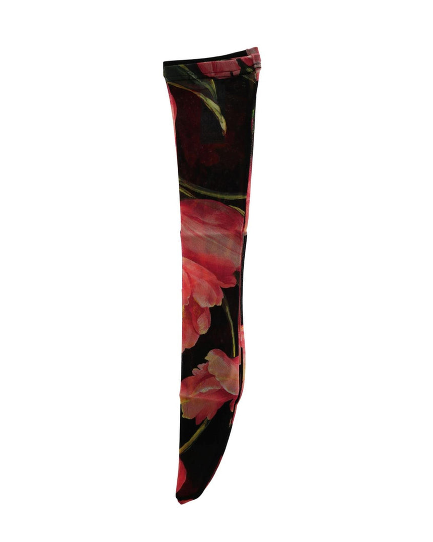 Floral Stretch Stockings with Logo Details M Women