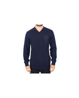 Blue V-Neck Wool Blend Pullover Sweater 48 IT Men