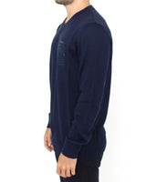 Blue V-Neck Wool Blend Pullover Sweater 48 IT Men