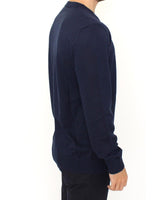 Blue V-Neck Wool Blend Pullover Sweater 48 IT Men