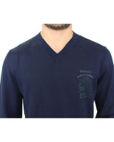 Blue V-Neck Wool Blend Pullover Sweater 48 IT Men