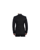 Black Silk and Linen Blend Two Button Slim Fit Blazer Jacket 48 IT Men