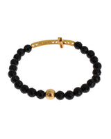 NIALAYA Gold Plated Sterling Silver Bracelet with Agate Stone and CZ Diamond Cross XS Women