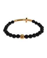 NIALAYA Gold Plated Sterling Silver Bracelet with Agate Stone and CZ Diamond Cross S Women