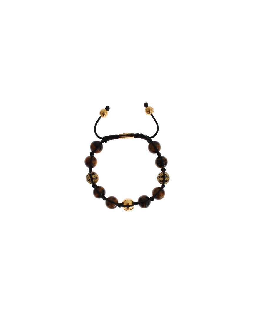 NIALAYA Multicolor CZ and Tigers Eye Gold Plated Bracelet S Women