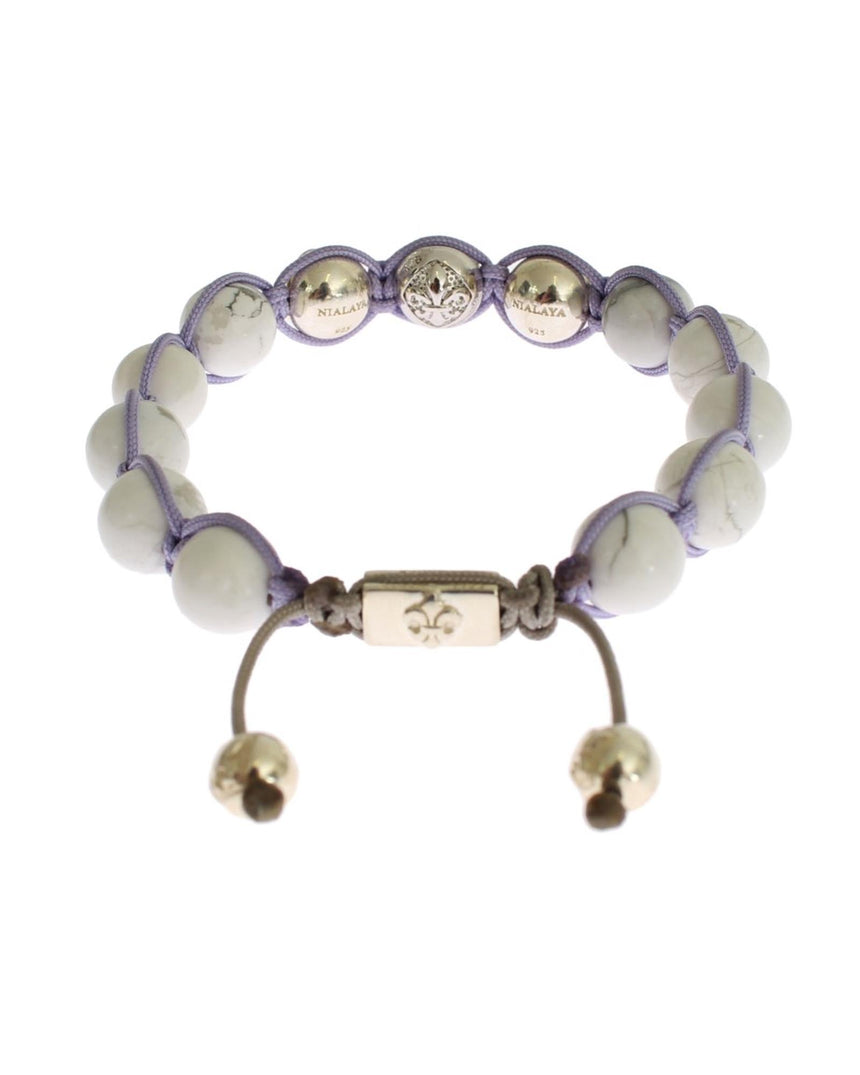 NIALAYA Sterling Silver Bracelet with Purple CZ and Howlite S Women