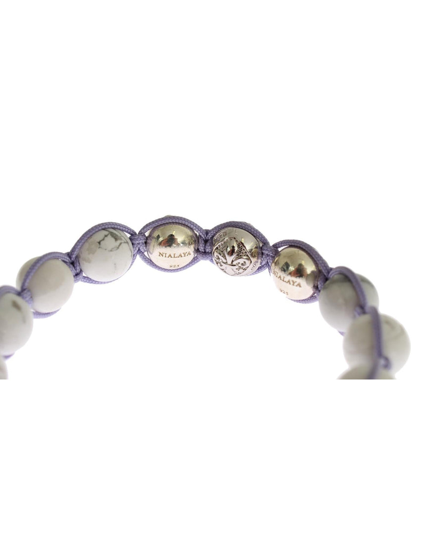 NIALAYA Sterling Silver Bracelet with Purple CZ and Howlite S Women