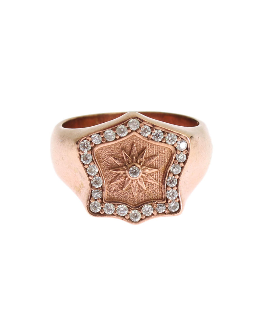 NIALAYA Pink Gold Plated Ring with Clear CZ Crystals 44 EU Women