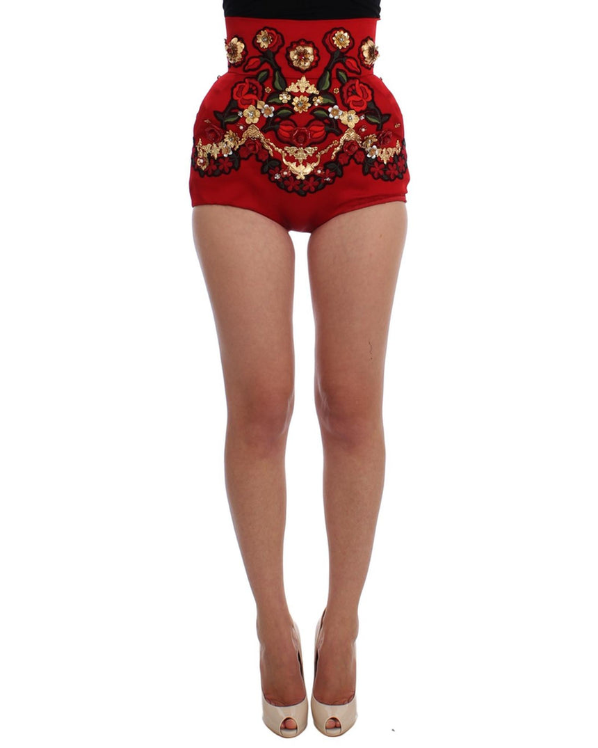 Embroidered Crystal High Waist Mini Shorts 40 IT Women