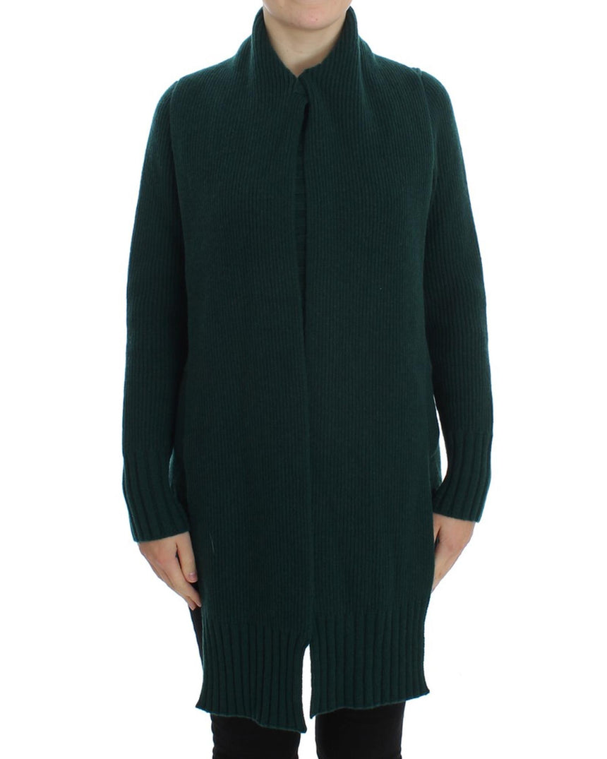 Green Cashmere Long Cardigan Sweater with Logo Details 36 IT Women