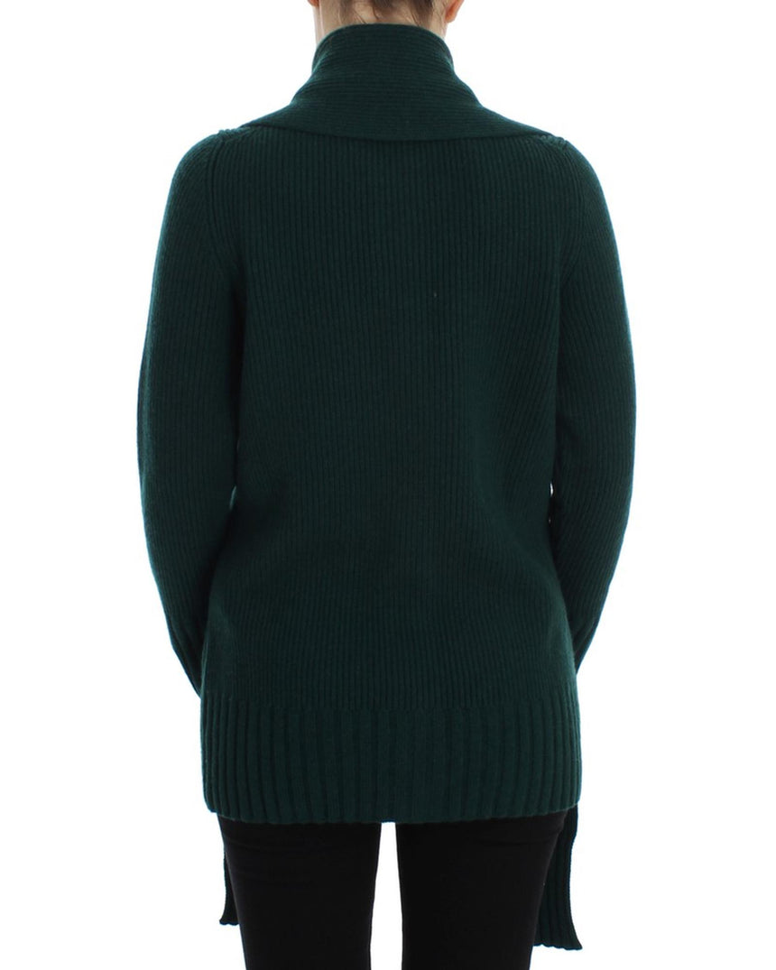 Green Cashmere Long Cardigan Sweater with Logo Details 44 IT Women