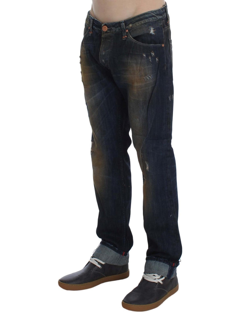 ACHT Mens Jeans - Regular Straight Fit Blue Wash W34 US Men