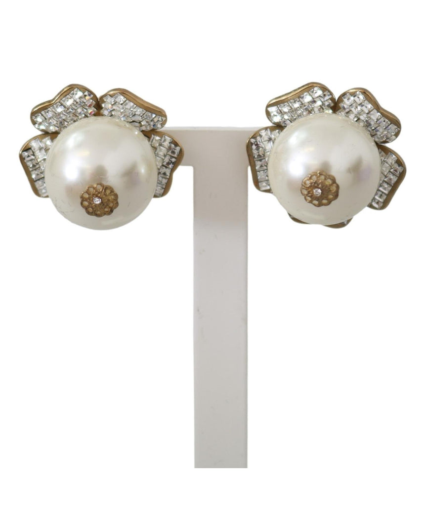 Floral Motif Dolce & Gabbana Earrings with Shimmering Crystals and Faux Pearl One Size Women