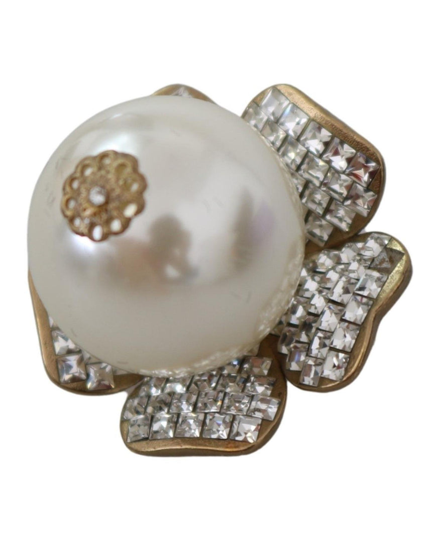 Floral Motif Dolce & Gabbana Earrings with Shimmering Crystals and Faux Pearl One Size Women