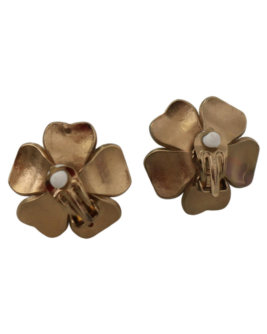 Floral Motif Dolce & Gabbana Earrings with Shimmering Crystals and Faux Pearl One Size Women