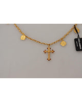 Gold Tone Brass Chain with Cross Pendant One Size Women