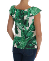 Cap Sleeve Blouse Top with Ruffled Neckline and Sequined Pineapple Embroidery 38 IT Women