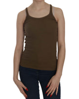 Brown Round Neck Sleeveless Spaghetti Strap Top Blouse 42 IT Women