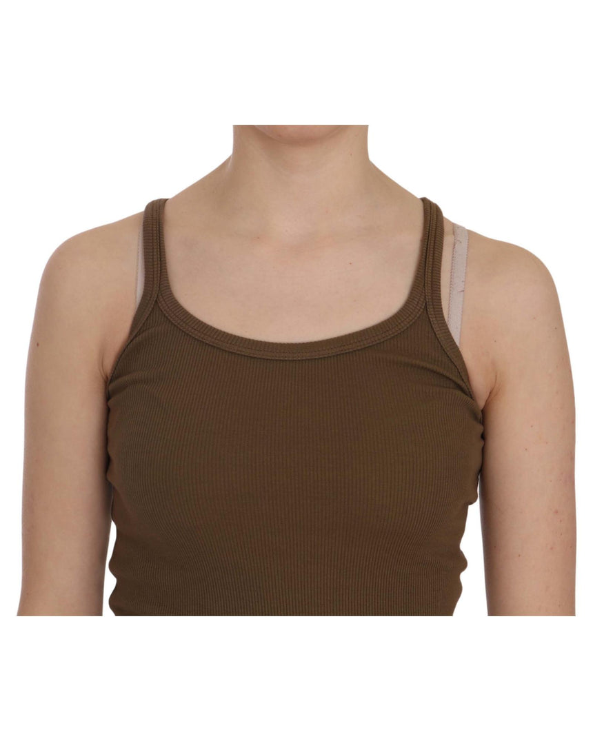 Brown Round Neck Sleeveless Spaghetti Strap Top Blouse 42 IT Women