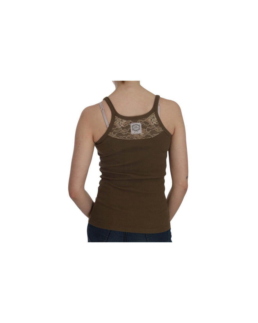 Brown Round Neck Sleeveless Spaghetti Strap Top Blouse 44 IT Women