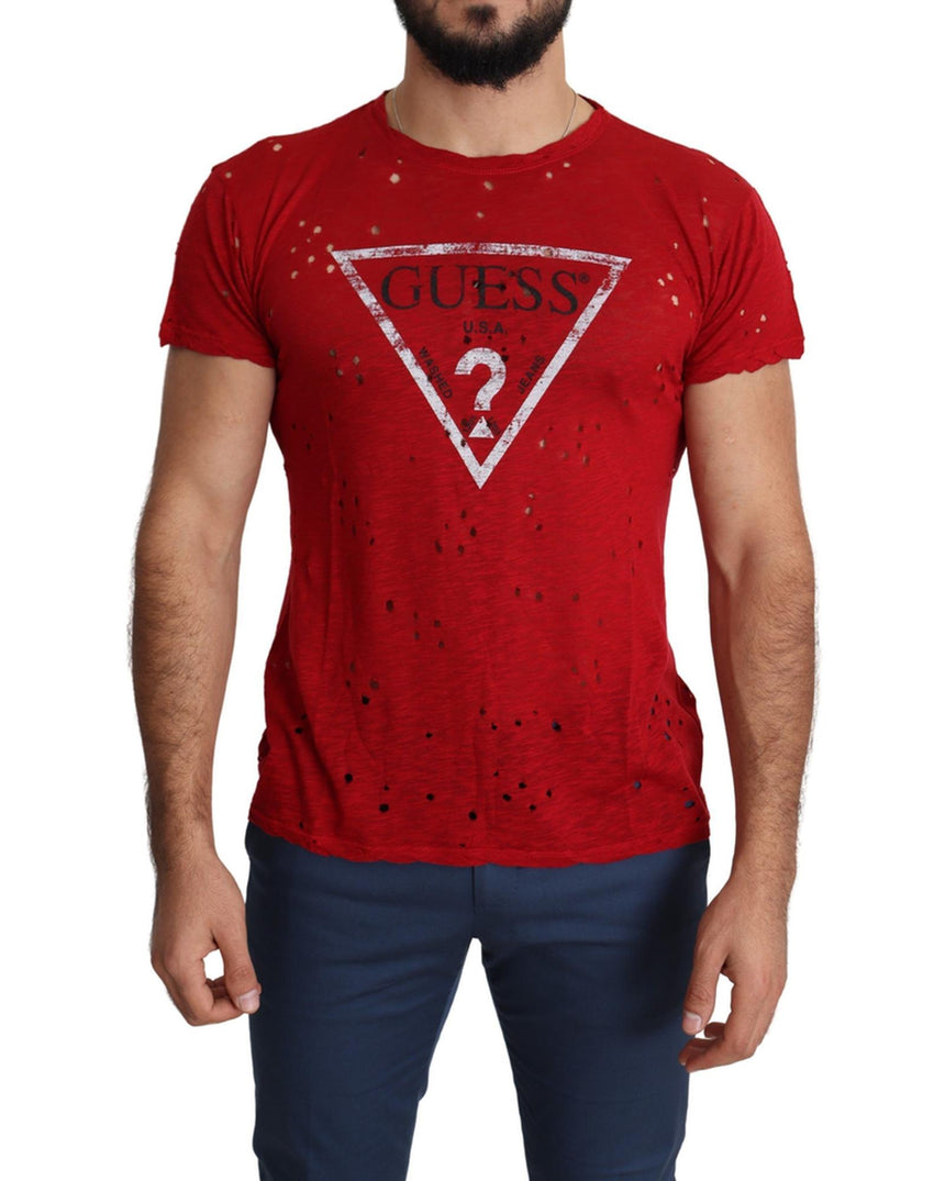 100% Authentic Red Cotton Stretch T-Shirt with Round Neck and Short Sleeves M Men