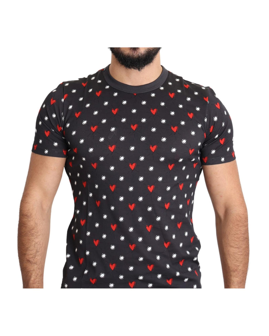 Gorgeous Dolce & Gabbana Dark Gray Hearts Print T-Shirt 48 IT Men