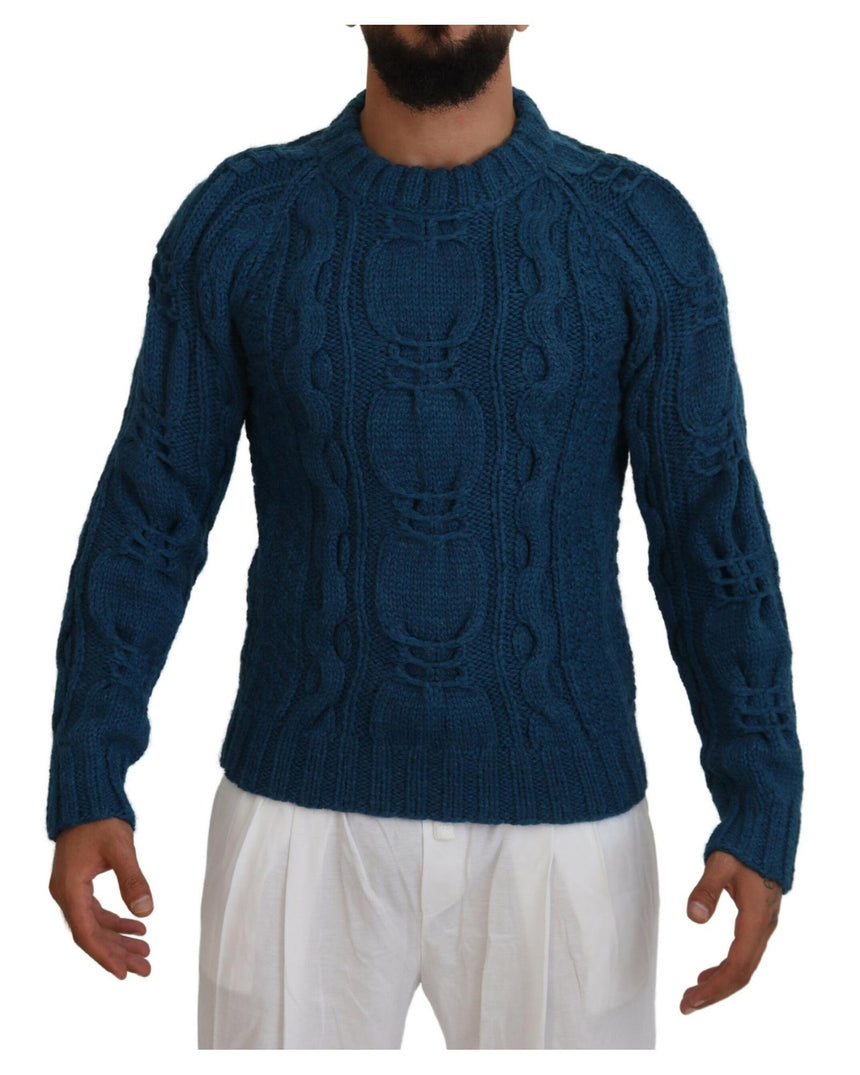 Blue Crewneck Pullover Sweater with Logo Details 44 IT Men