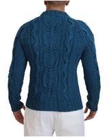 Blue Crewneck Pullover Sweater with Logo Details 44 IT Men