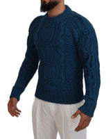 Blue Crewneck Pullover Sweater with Logo Details 48 IT Men