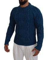 Blue Crewneck Pullover Sweater with Logo Details 48 IT Men