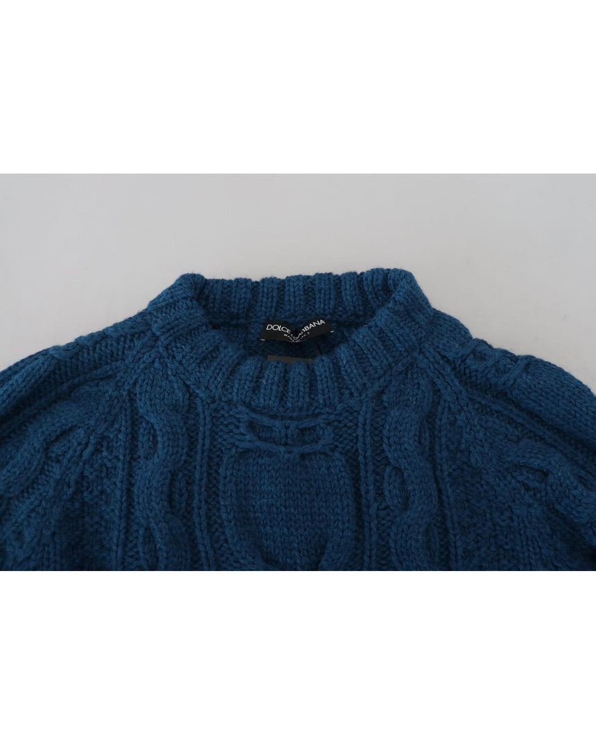 Blue Crewneck Pullover Sweater with Logo Details 48 IT Men