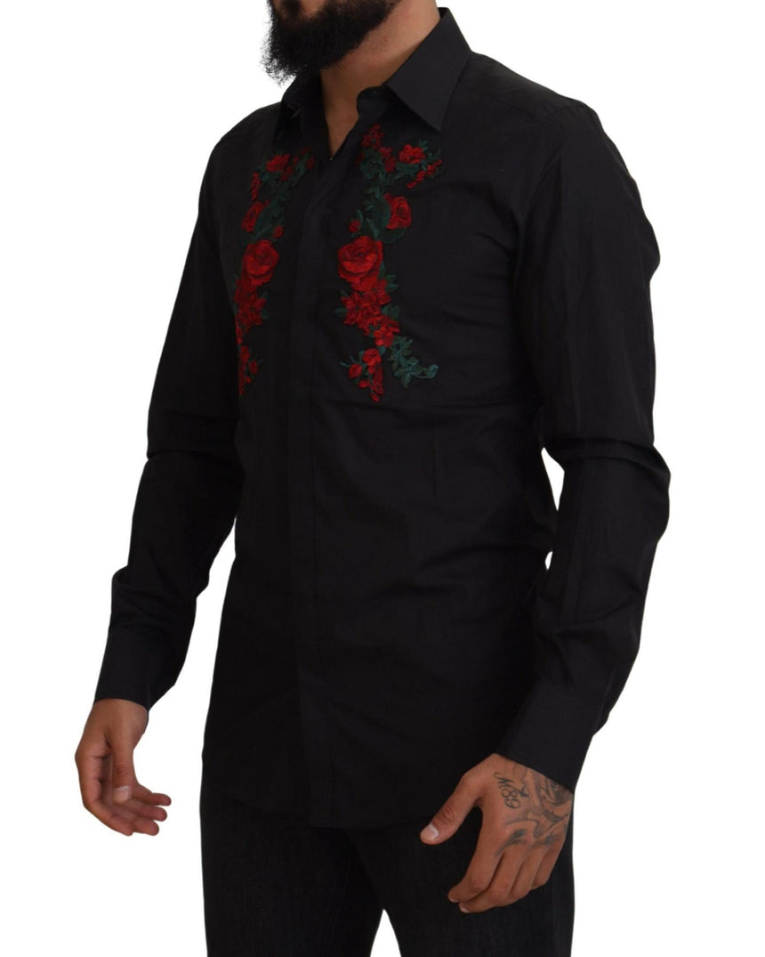 GOLD Long Sleeve Shirt with Floral Embroidery by Dolce & Gabbana 38 IT Men